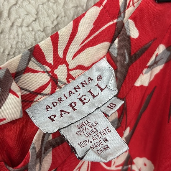 Adrianna Papell Silk Pants, Size 16, Red Floral Print - Picture 3 of 4